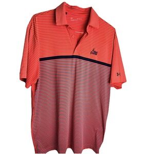 Under Armour Playoff Polo Shirt Mens XL Red Stripe Golf Performance Stretch Logo